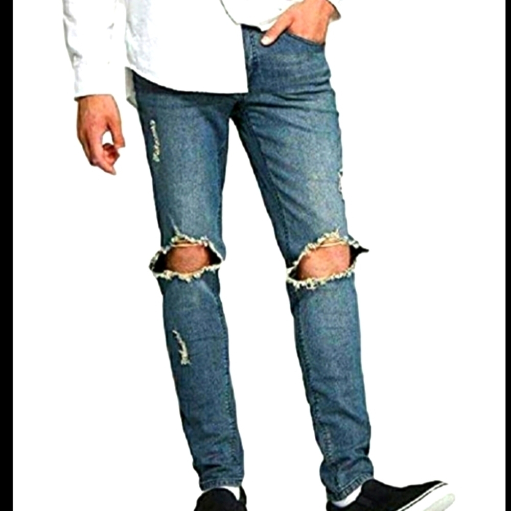Original Use Slim-fit Tapered Jeans Distressed Broken Knee Jeans 30W/32L